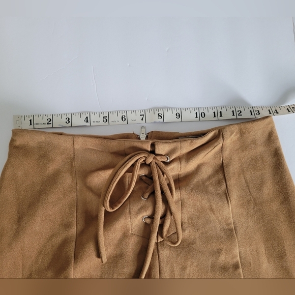 Charlotte Russe Brown Lace Up Tie Front Soft Staple Piece Mini Skirt - Picture 4 of 9